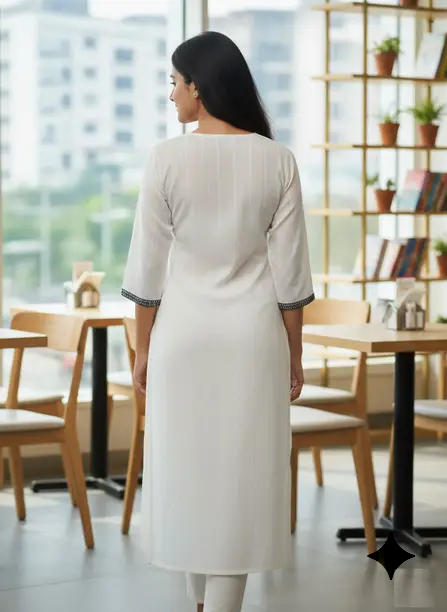 Women’s White Rayon Embroidered Straight Kurti – Elegant Daily Wear