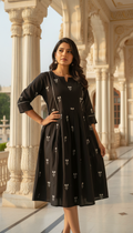Cotton Printed Long Dress for Women | Anarkali Style | 3/4th Sleeve | Casual & Festive Wear